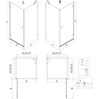 Sprchovací kút Mexen Lunar-B s pravými pántami 90 x 90 cm, priehľadný, strieborná metalíza - 832-090-090-95-00-P