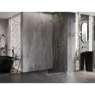 Sprchovací kút Mexen Lunar-B L s pravými pántami 80 x 80 cm, priehľadný, kartáčované zlato - 832L-080-080-55-00-P