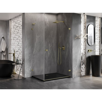 Sprchovací kút Mexen Lunar-B L s pravými pántami 85 x 80 cm, priehľadný, kartáčované zlato - 832L-085-080-55-00-P