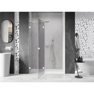 Sprchové dvere Mexen Lunar s ľavými pántami 130 cm, priehľadné, biele - 834-130-000-20-00-L