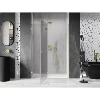 Sprchové dvere Mexen Lunar s ľavými pántami 130 cm, priehľadné, kartáčované zlato - 834-130-000-55-00-L