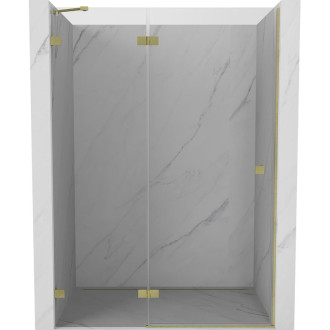 Sprchové dvere Mexen Lunar s ľavými pántami 135 cm, priehľadné, kartáčované zlato - 834-135-000-55-00-L