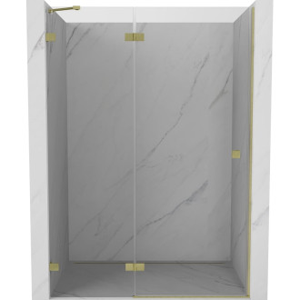 Sprchové dvere Mexen Lunar s ľavými pántami 140 cm, priehľadné, kartáčované zlato - 834-140-000-55-00-L