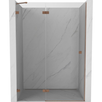 Sprchové dvere Mexen Lunar s ľavými pántami 130 cm, priehľadné, kartáčovaná meď - 834-130-000-65-00-L