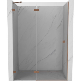 Sprchové dvere Mexen Lunar s ľavými pántami 135 cm, priehľadné, kartáčovaná meď - 834-135-000-65-00-L
