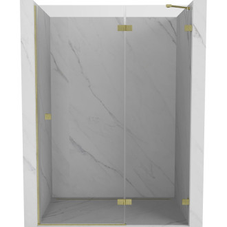 Sprchové dvere Mexen Lunar s pravými pántami 135 cm, priehľadné, kartáčované zlato - 834-135-000-55-00-P