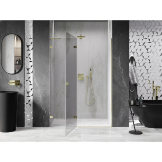 Sprchové dvere Mexen Lunar L s ľavými pántami 130 cm, priehľadné, zlaté - 834L-130-000-50-00-L