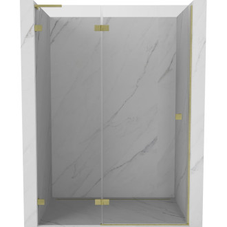 Sprchové dvere Mexen Lunar L s ľavými pántami 130 cm, priehľadné, kartáčované zlato - 834L-130-000-55-00-L
