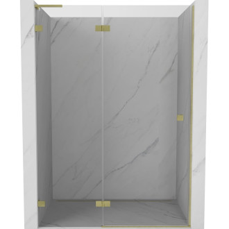 Sprchové dvere Mexen Lunar L s ľavými pántami 140 cm, priehľadné, kartáčované zlato - 834L-140-000-55-00-L