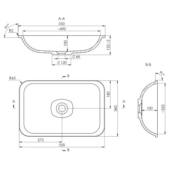 JAPURA umývadlo zápustné, liaty mramor, 55x36cm, čierna mat