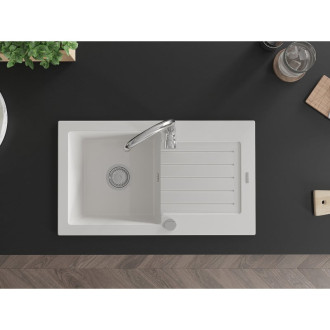 Jednodrezový žulový drez Mexen Pablo s odkvapkávačom 752 x 436 mm, biely, chrómovaný sifón - 6510751010-20