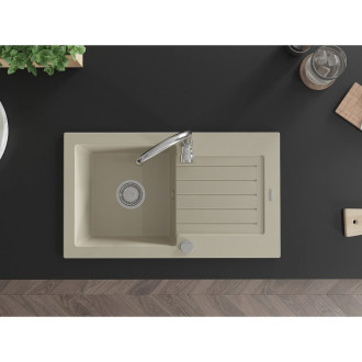 Jednodrezový žulový drez Mexen Pablo s odkvapkávačom 752 x 436 mm, béžový, chrómovaný sifón - 6510751010-69