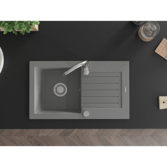 Jednodrezový žulový drez Mexen Pablo s odkvapkávačom 752 x 436 mm, sivý, chrómovaný sifón - 6510751010-71