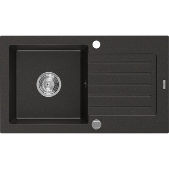 Jednodrezový žulový drez Mexen Pablo s odkvapkávačom 752 x 436 mm, čierna / zlatá metalíza, chrómovaný sifón - 6510751010-75