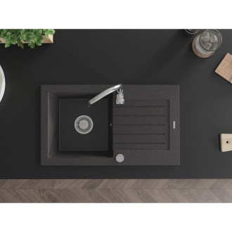 Jednodrezový žulový drez Mexen Pablo s odkvapkávačom 752 x 436 mm, čierna bodka, chrómovaný sifón - 6510751010-76