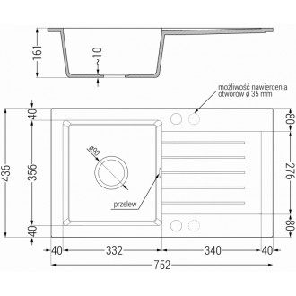 Jednodrezový žulový drez Mexen Pablo s odkvapkávačom 752 x 436 mm, čierna bodka, chrómovaný sifón - 6510751010-76