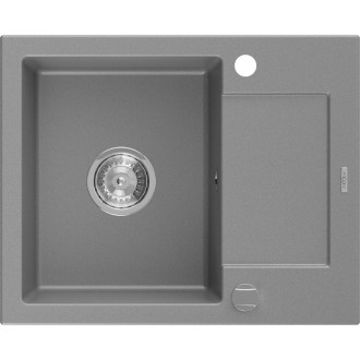 Jednodrezový žulový drez Mexen Enzo s odkvapkávačom 576 x 465 mm, sivý, chrómovaný sifón - 6506571005-71