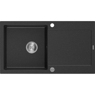 Jednodrezový žulový drez Mexen Leo s odkvapkávačom 900 x 500 mm, čierna/strieborná metalíza, chrómovaný sifón - 6501901010-73