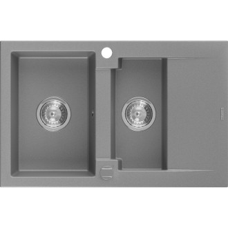 Žulový drez Mexen Gaspar 1,5-drezový s odkvapkávačom 737 x 475 mm, sivý, chrómovaný sifón - 6507731505-71