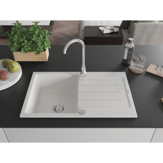 Jednodrezový žulový drez Mexen Bruno s odkvapkávačom 795 x 495 mm, biely, chrómovaný sifón - 6513791010-20