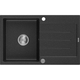 Jednodrezový žulový drez Mexen Bruno s odkvapkávačom 795 x 495 mm, čierna/strieborná metalíza, chrómovaný sifón - 6513791010-73