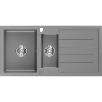 Žulový drez Mexen Andres 1,5 drezu s odkvapkávačom 1000 x 500 mm, sivý, chrómovaný sifón - 6515101510-71