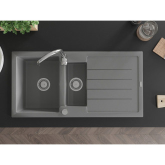 Žulový drez Mexen Andres 1,5 drezu s odkvapkávačom 1000 x 500 mm, sivý, chrómovaný sifón - 6515101510-71