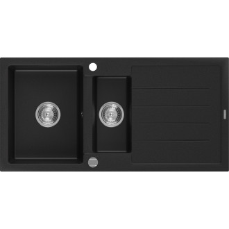 Žulový drez Mexen Andres 1,5 drezu s odkvapkávačom 1000 x 500 mm, čierny, chrómovaný sifón - 6515101510-77