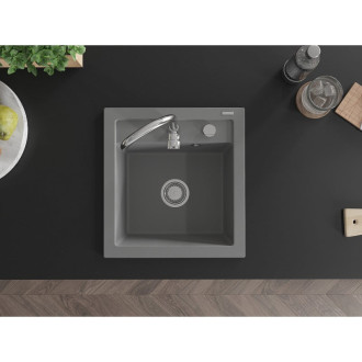 Jednodrezový žulový drez Mexen Vito 520 x 490 mm, sivý, chrómovaný sifón - 6503521000-71