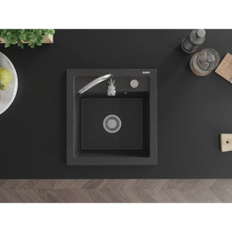 Jednodrezový žulový drez Mexen Vito 520 x 490 mm, čierna bodka, chrómovaný sifón - 6503521000-76