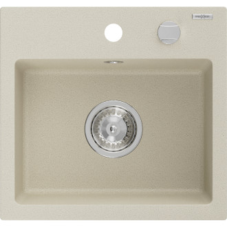 Jednodrezový žulový drez Mexen Milo 435 x 410 mm, béžový, chrómovaný sifón - 6505441000-69