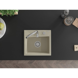 Jednodrezový žulový drez Mexen Milo 435 x 410 mm, béžový, chrómovaný sifón - 6505441000-69