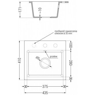 Jednodrezový žulový drez Mexen Milo 435 x 410 mm, béžový, chrómovaný sifón - 6505441000-69