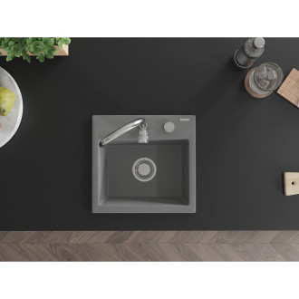 Jednodrezový žulový drez Mexen Milo 435 x 410 mm, sivý, chrómovaný sifón - 6505441000-71