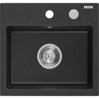 Jednodrezový žulový drez Mexen Milo 435 x 410 mm, čierna / strieborná metalíza, chrómovaný sifón - 6505441000-73