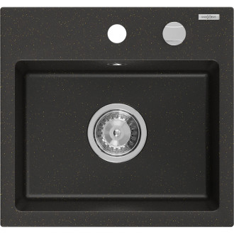 Jednodrezový žulový drez Mexen Milo 435 x 410 mm, čierna / zlatá metalíza, chrómovaný sifón - 6505441000-75