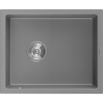 Jednodrezový žulový drez Mexen Pedro 560 x 460 mm, sivý, chrómovaný sifón - 6508561000-71