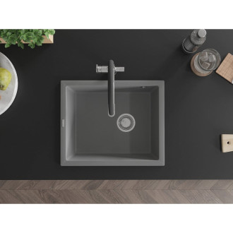 Jednodrezový žulový drez Mexen Pedro 560 x 460 mm, sivý, chrómovaný sifón - 6508561000-71