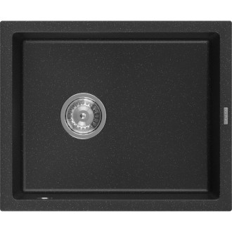 Jednodrezový žulový drez Mexen Pedro 560 x 460 mm, čierna/strieborná metalíza, chrómovaný sifón - 6508561000-73