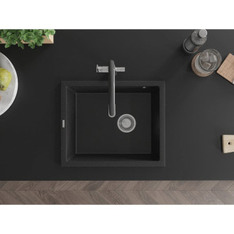 Jednodrezový žulový drez Mexen Pedro 560 x 460 mm, čierna/strieborná metalíza, chrómovaný sifón - 6508561000-73