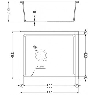 Jednodrezový žulový drez Mexen Pedro 560 x 460 mm, čierna/strieborná metalíza, chrómovaný sifón - 6508561000-73