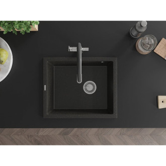 Jednodrezový žulový drez Mexen Pedro 560 x 460 mm, čierna/zlatá metalíza, chrómovaný sifón - 6508561000-75