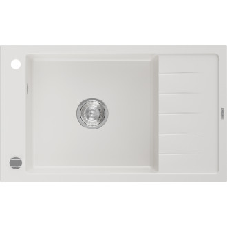 Jednodrezový žulový drez Mexen Elias s odkvapkávačom 795 x 480 mm, biely, chrómovaný sifón - 6511791005-20