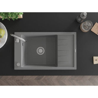 Jednodrezový žulový drez Mexen Elias s odkvapkávačom 795 x 480 mm, sivý, chrómovaný sifón - 6511791005-71