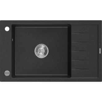 Jednodrezový žulový drez Mexen Elias s odkvapkávačom 795 x 480 mm, čierna/strieborná metalíza, chrómovaný sifón - 6511791005-73