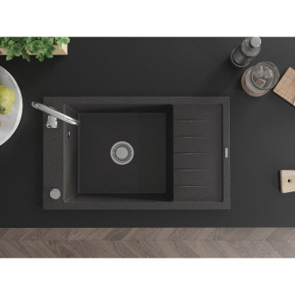 Jednodrezový žulový drez Mexen Elias s odkvapkávačom 795 x 480 mm, čierna bodka, chrómovaný sifón - 6511791005-76