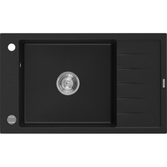 Jednodrezový žulový drez Mexen Elias s odkvapkávačom 795 x 480 mm, čierny, chrómovaný sifón - 6511791005-77