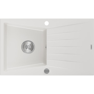 Jednodrezový žulový drez Mexen Cesar s odkvapkávačom 775 x 470 mm, biely, chrómovaný sifón - 6514771010-20