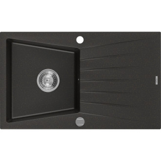 Jednodrezový žulový drez Mexen Cesar s odkvapkávačom 775 x 470 mm, čierna / zlatá metalíza, chrómovaný sifón - 6514771010-75