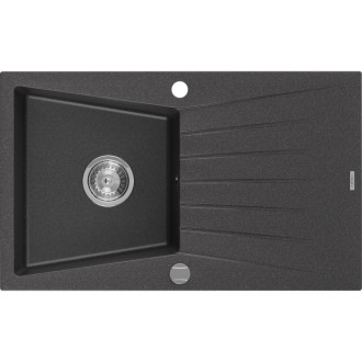 Jednodrezový žulový drez Mexen Cesar s odkvapkávačom 775 x 470 mm, čierna bodka, chrómovaný sifón - 6514771010-76